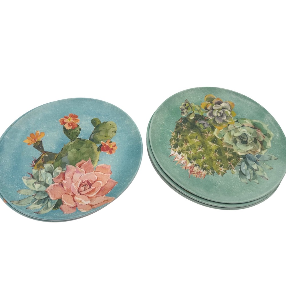 World Market Cactus Succulent Melamine Dinner Plates Set of 5 Desert Boho